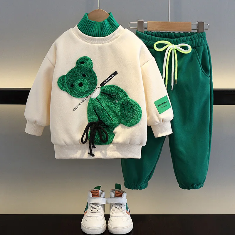 

Флисовая Толстовка и штаны для маленьких мальчиков и девочек, теплый спортивный костюм на осень и зиму, детские топы и штаны, комплект из 2 пр...