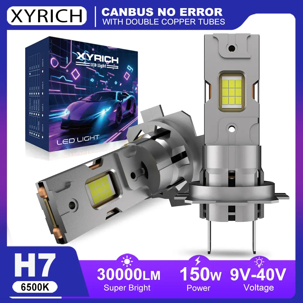 

30000LM H7 Светодиодные фары Canbus Mini H7 Лампы 120 Вт 6500 К Белые двойные медные трубки Автомобильные фары с вентилятором 12 В-40 В