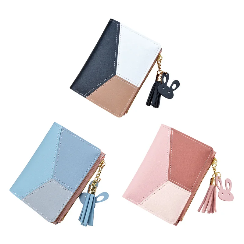 

New Arrival Wallet Short Women Wallets Zipper Purse Patchwork Panelled Wallets Trendy Coin Purse Card Holder Leather