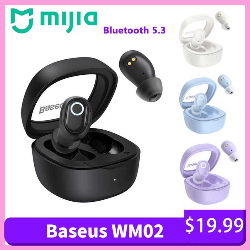 

MIJIA Baseus WM02 Wireless Headphones TWS Bluetooth 5.3 Earphones Mini In-ear Earbuds Touch Control 25 Hours Long Battery Life
