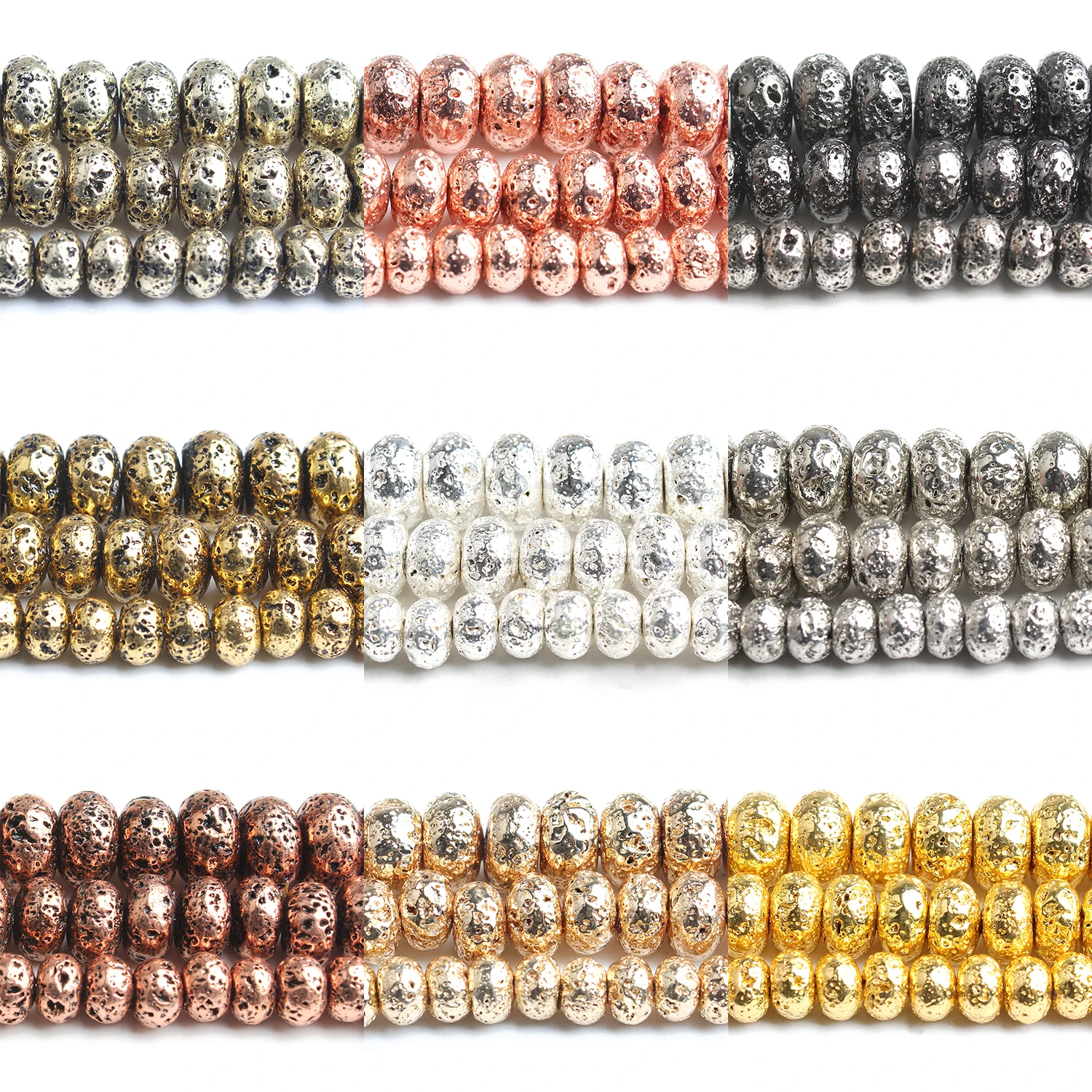 

6/8/10mm Rondelle Plated Gold Volcanic Lava Bead Natural Stone Abacus Loose Beads for Jewelry Making DIY Bracelets Accessories