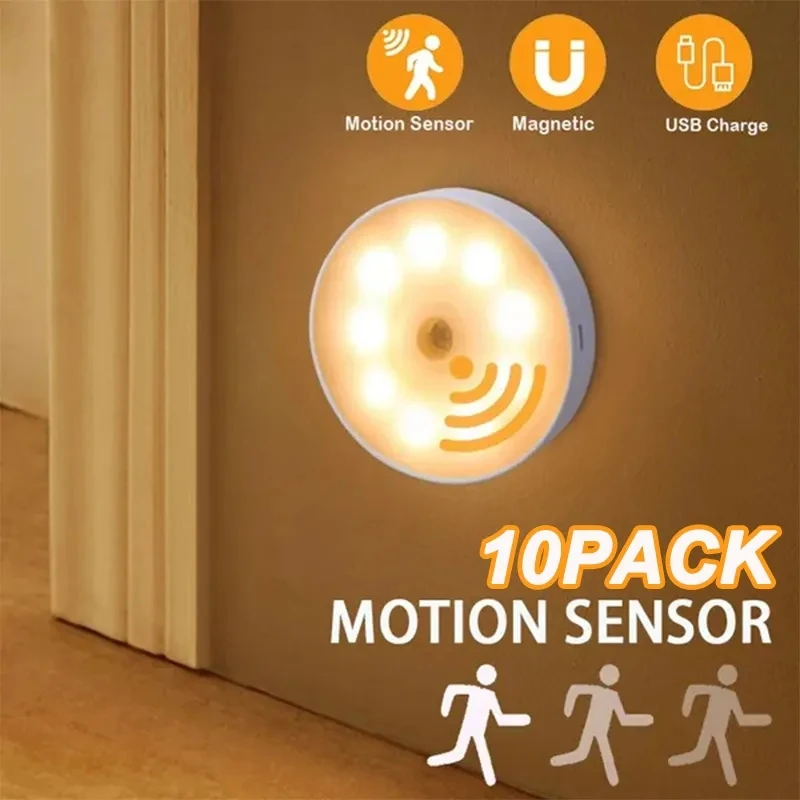 

PIR Motion Sensor LED Night Light USB Rechargeable Night Lamp For Kitchen Cabinet Wardrobe Lamp Staircase Wireless Closet Light