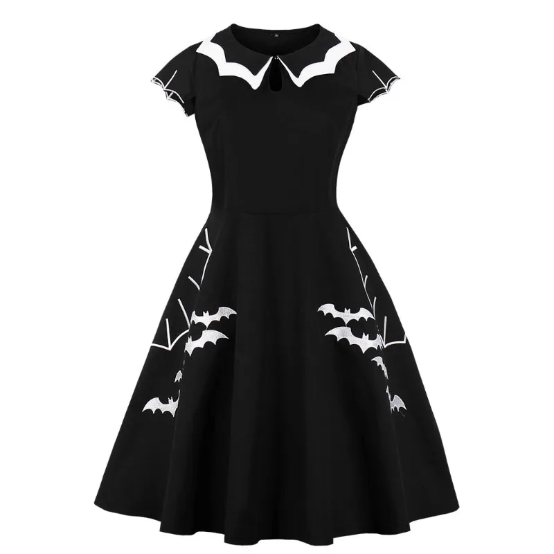 

Women's Hepburn Vintage Style Patterned Dress Retro Short Sleeved Swing Embroidery Dress With Sleeves Halloween Cocktail Dress