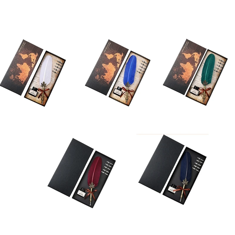 

Calligraphy Quill Feather Dip Pen Writing Ink Nibs Set Gift Box For Beginners Student Office Stationery