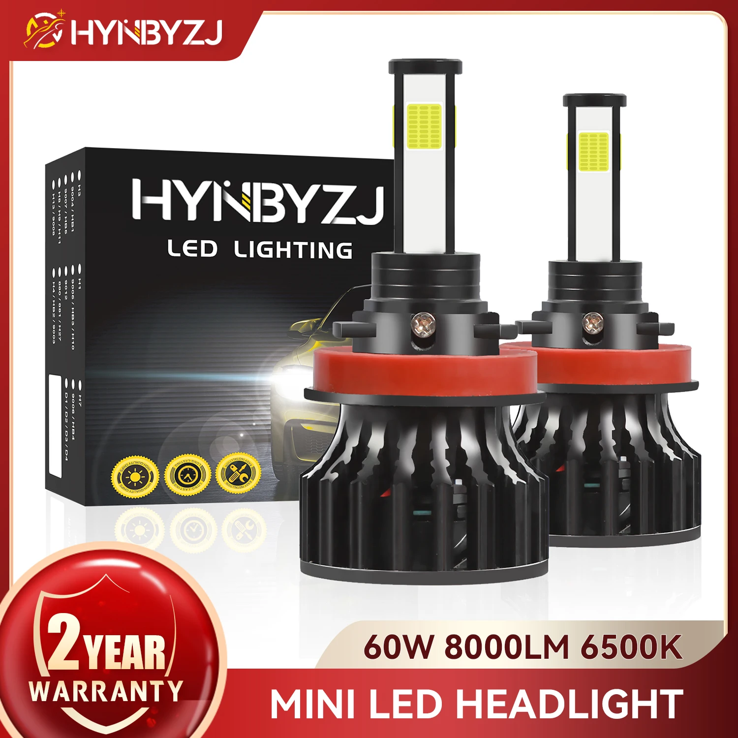 

HYNBYZJ H4 H7 LED 60W 8000LM Car Headlight H1 H8 H9 H11 LED Bulb HB3 9005 HB4 9006 Auto Headlamp Fog Mini Lamp 12V 6500K 2Pcs