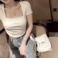 chicyou versatile simple square collar comfortable impenetrable white short sleeve slim fitting short bottomed casual t shirt to