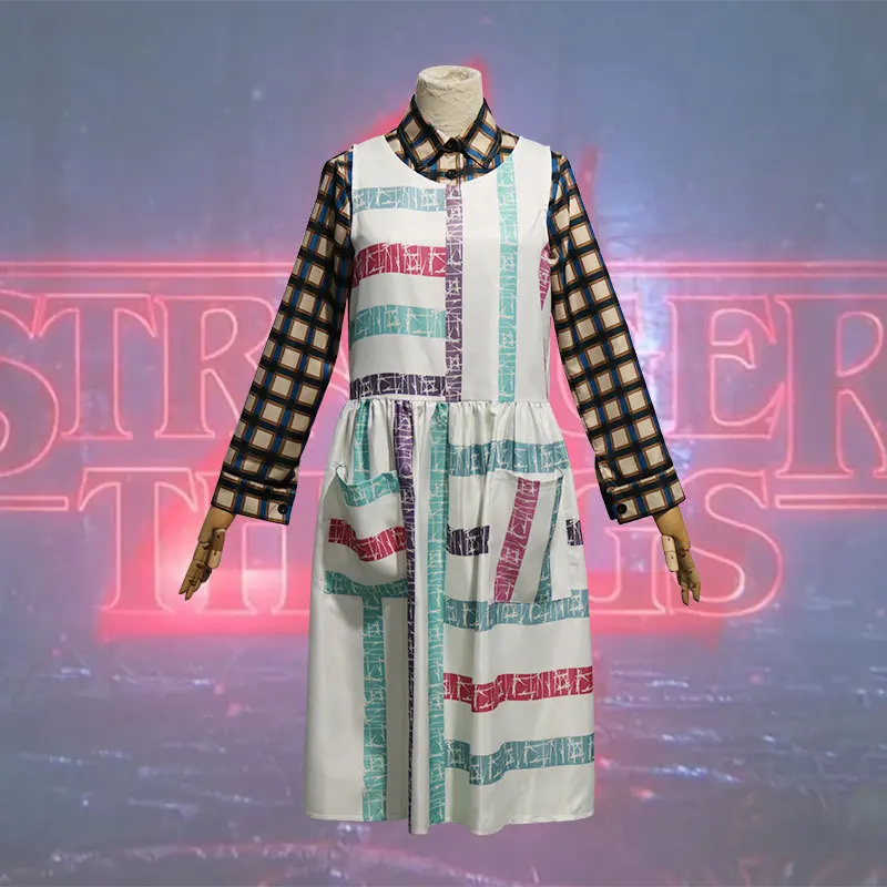 Stranger Things Little Eleven Cosplay Plaid Shirt Dress Party Masquerade Striped Dress Dress Up Gift