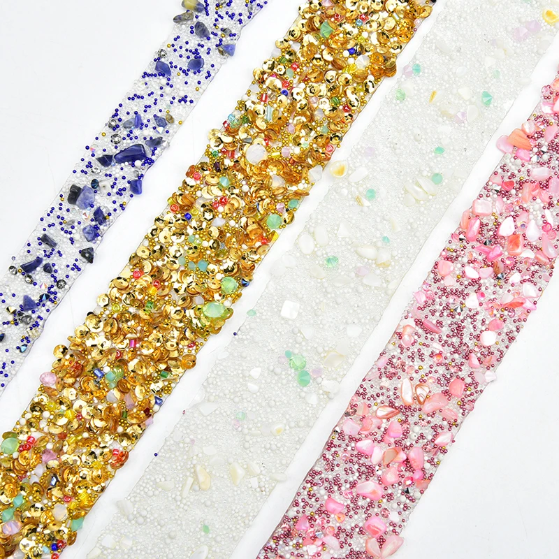

1 Meter Caviar Beads Rhinestones Sequins Gravel Strips Hot Fix Adhesive Mesh Banding Tape Diy Clothing Shoes Hats Strass Trim