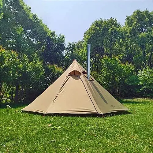 

Hot Tent with Fire Retardant Stove Jack for Flue Pipes, 2~3 Person, Lightweight, Teepee Tents for Family Team Outdoor Backpackin