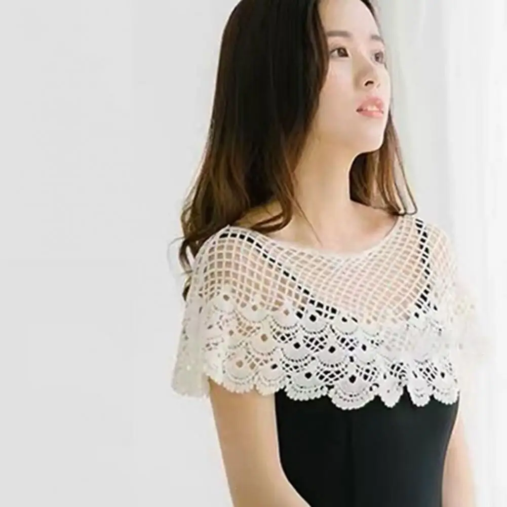 

Thin Fabulous Flower Embroidery Crochet Women Short Cape Boat Neck Women Shawl Breathable for Party