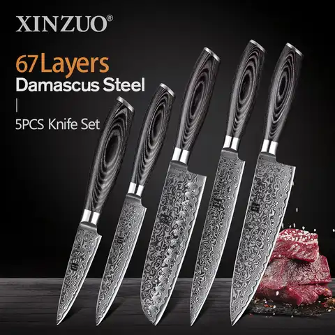 XINZUO 1 шт./5 шт. набор кухонных ножей 67 слоев VG10 Дамасская сталь шеф-повара мясника сантоку универсальный нож для чистки овощей рукоятка