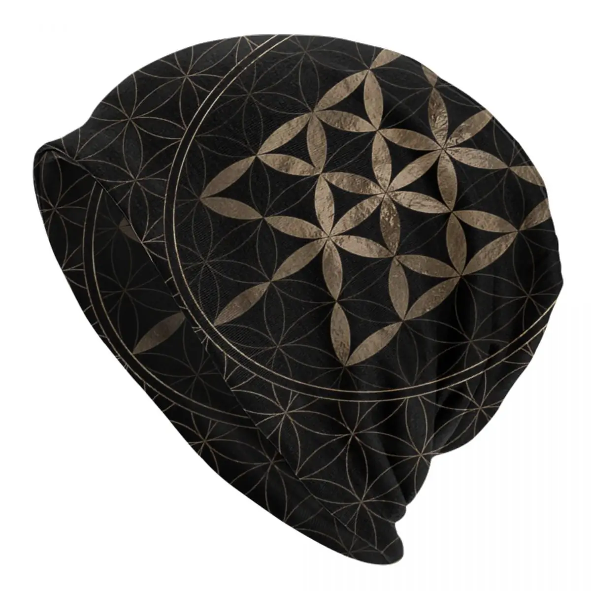 

Web Of Wyrd In Flower Of Life Black And Gold Adult Men's Women's Knit Hat Keep warm winter knitted hat