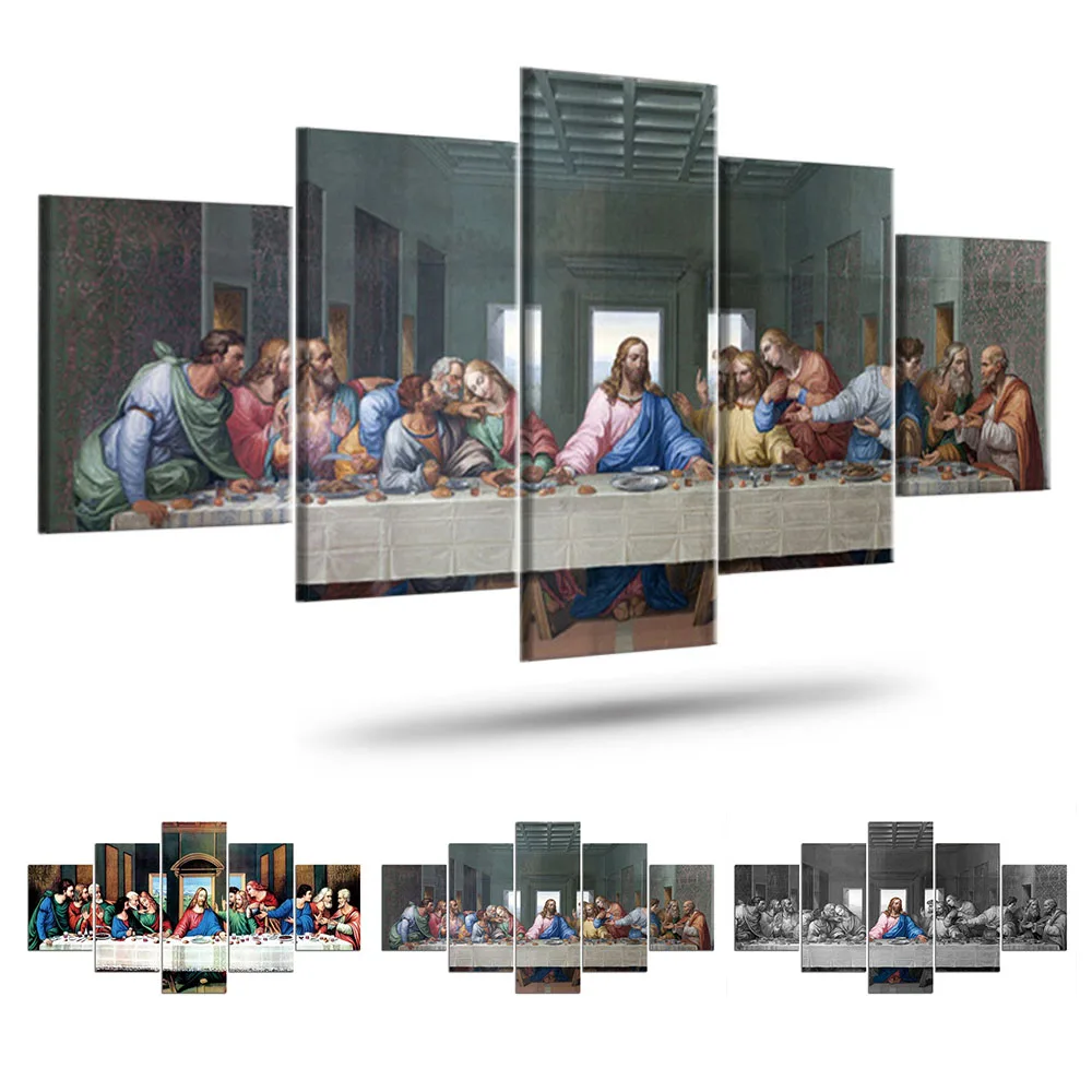

HD Printed Canvas Painting Wall Art Christian God Jesus 5 Pieces Last Supper Landscape Poster Living Room Decoration Pictures