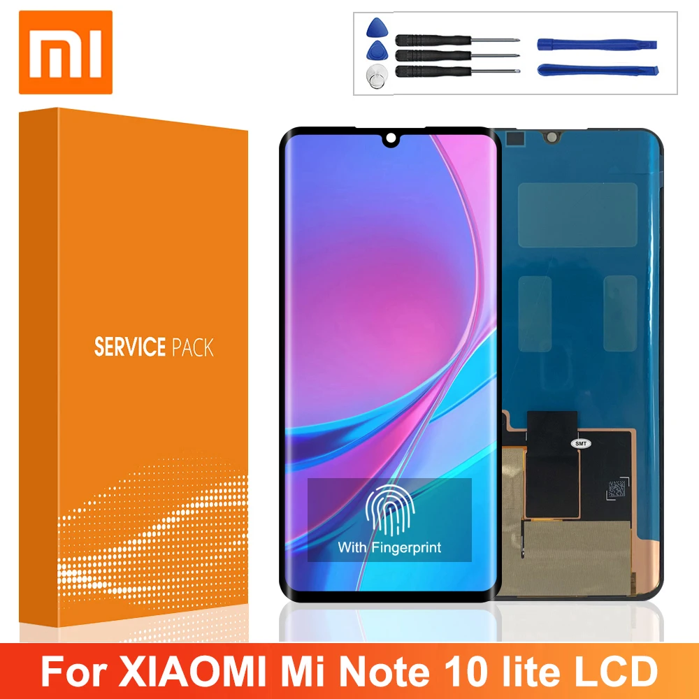 

100% протестированный Оригинальный ЖК-экран для Xiaomi Mi Note 10 Lite + сенсорный экран со сканером отпечатков пальцев для mi note 10 Lite LCD