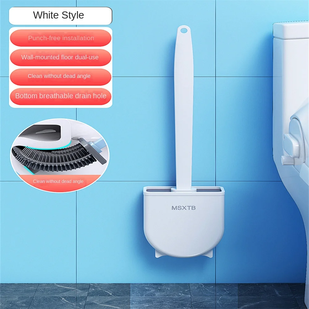 

New Silica Gel Brush Non-dead Corner Wall-mounted Toilet Bowl Brush 2023 Light Luxury Toilet Brush Long-handle Cleaning Brush