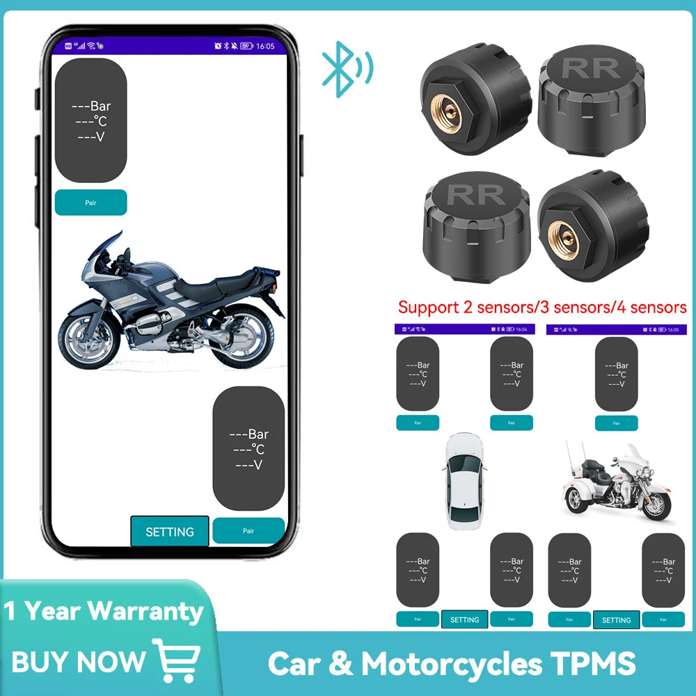 Датчик давления в шинах TPMS для мотоцикла Android внешний датчик Bluetooth Android/IOS