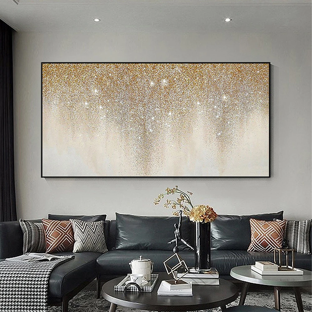 

Modern 100% Hand-painted Oil Painting Gold Foil Luxury Horizontal Home Decor Living Room Bedroom Porch Corridor Mural Wall Art