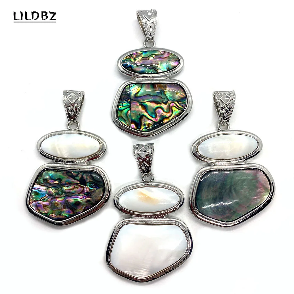 

1pcs Natural Abalone Shell Necklace Pendant 45x56mm Zinc Alloy Inlaid Horseshoe Snail Charm Jewelry DIY Sweater Chain Accessorie