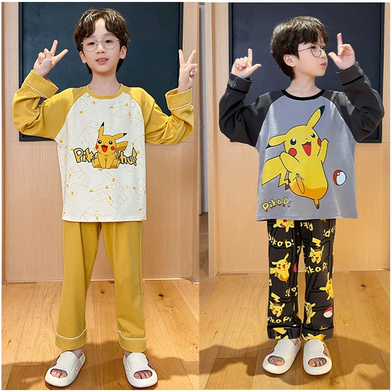 

Пижама детская с героями мультфильмов, аниме-фигурок покемона, Пикачу, кавайная Милая домашняя одежда для мальчиков на весну и осень, брюки с длинным рукавом, костюм