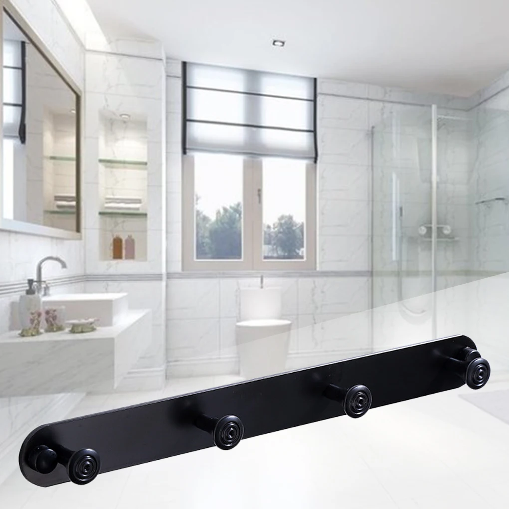 

Home Coat Hook Aluminum Alloy Wall Mounted Towel Key Hook Rail Rack with Black Finish - 3 Hooks