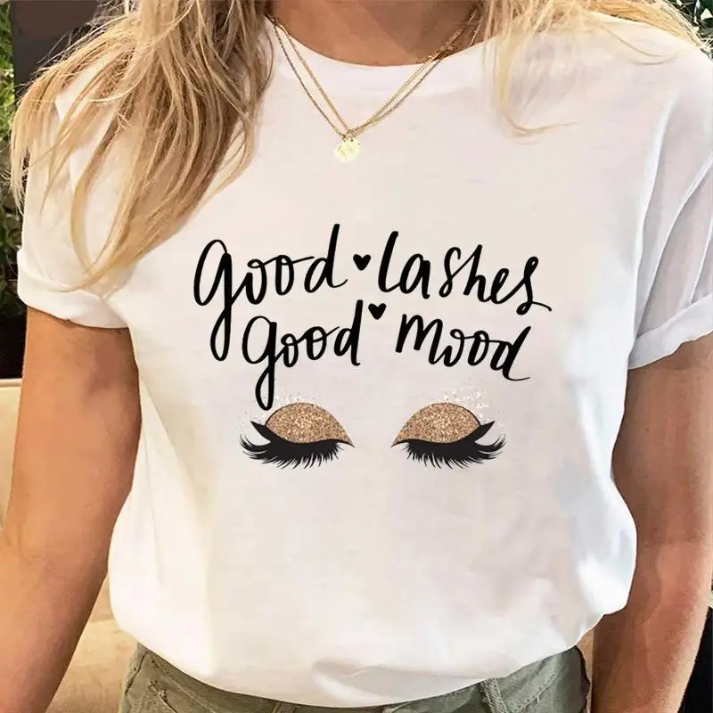 Women Eye Lashes Style Lovely Sweet Print Tees Tshirt Cartoon Female Clothes Tops Print Ladies Graphic T-Shirt