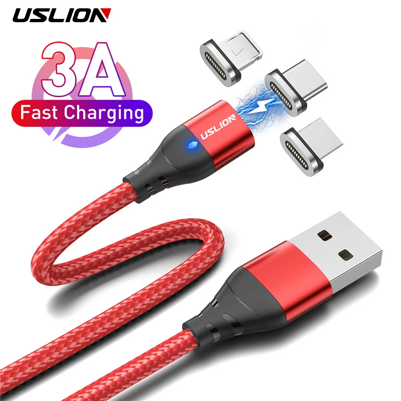 Uslion Магнитный Кабель 3-в-1 Usb Type-c/micro Usb/lightning Разъем Для Iphone 14 Быстрой Зарядки С