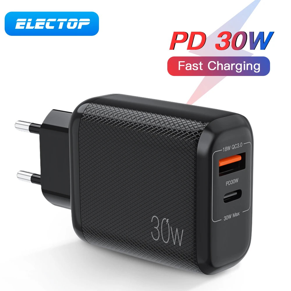 

Зарядное устройство ELECTOP с 2 USB-портами и поддержкой быстрой зарядки, 30 Вт