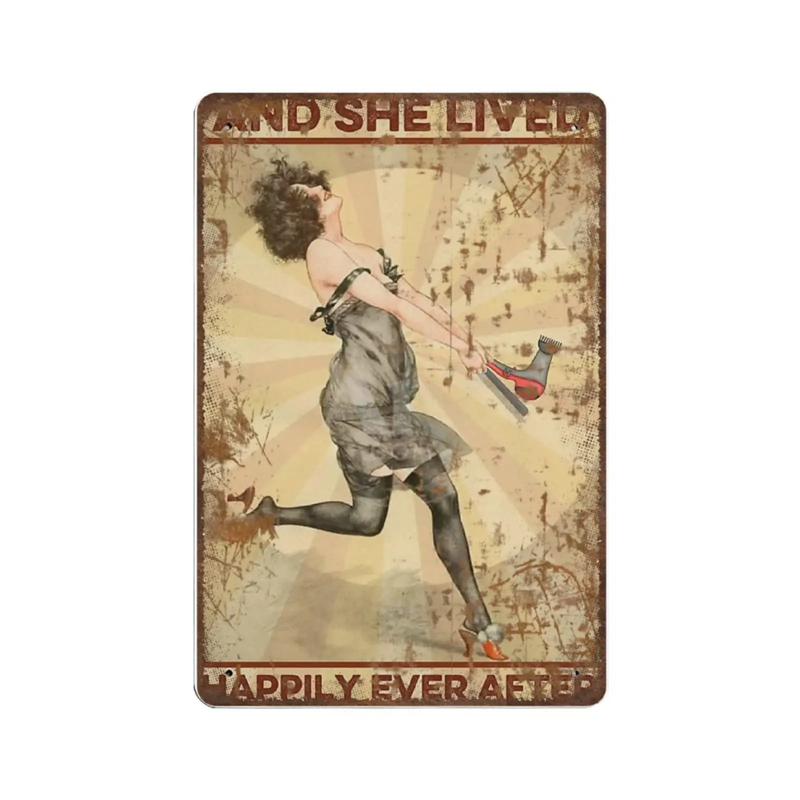 

Vintage Thick Metal Tin Sign-and She Lived Happily Ever After Tin Sign -Novelty Hairstylist Poster，Salon Decor Wall Art，Funny Si