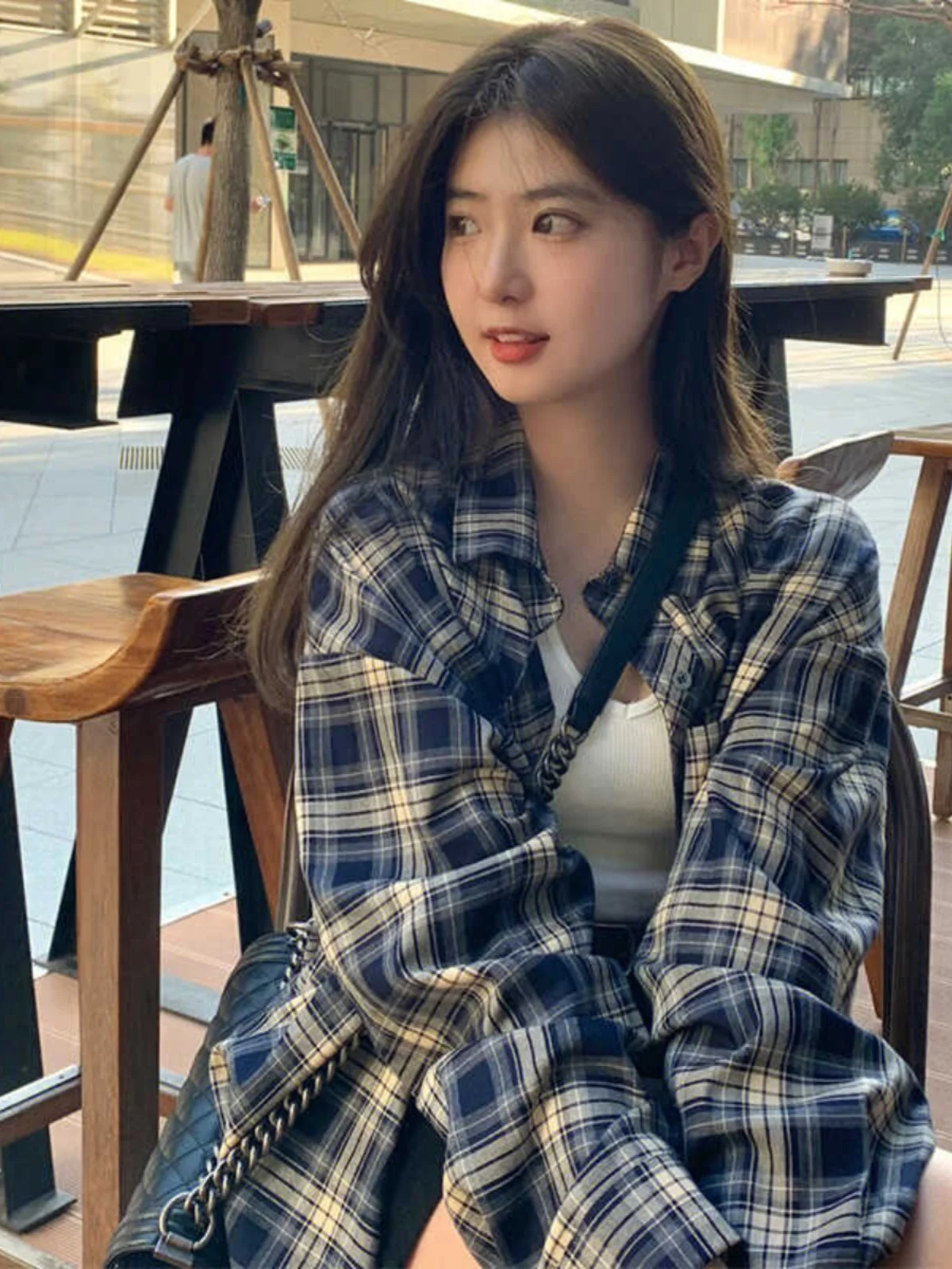 Рубашка женская клетчатая с длинным рукавом свободная повседневная верхняя