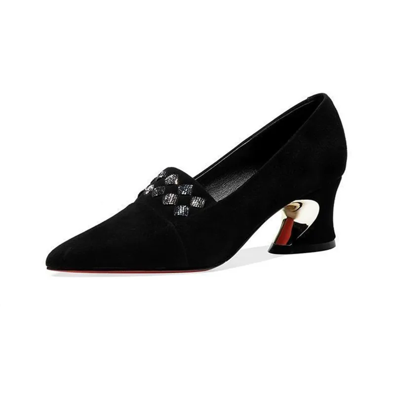 

Women Cute Sweet Black Suede High Quality Spring Slip on Short Ankle Boots Lady Casual Office Heel Shoes Botas Femininas E545