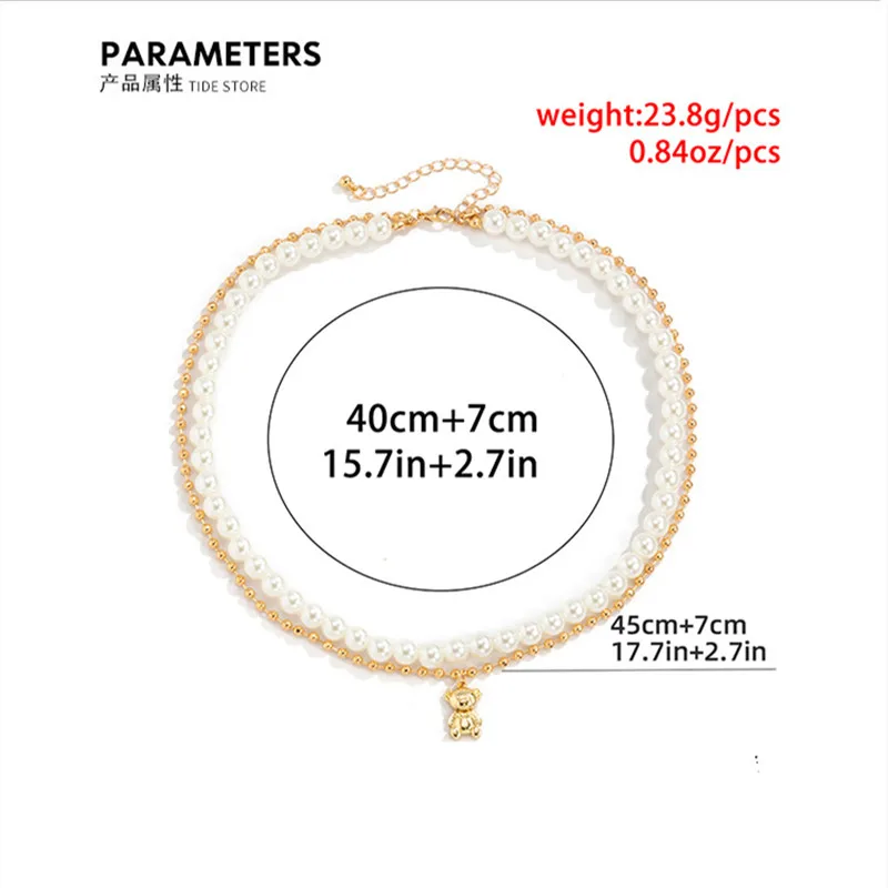 Модный бохемский кулон с милым медвежонком и жемчужным ожерельем для женщин и мужчин, бисерный воротник, модная цепочка для ключицы, подарок.