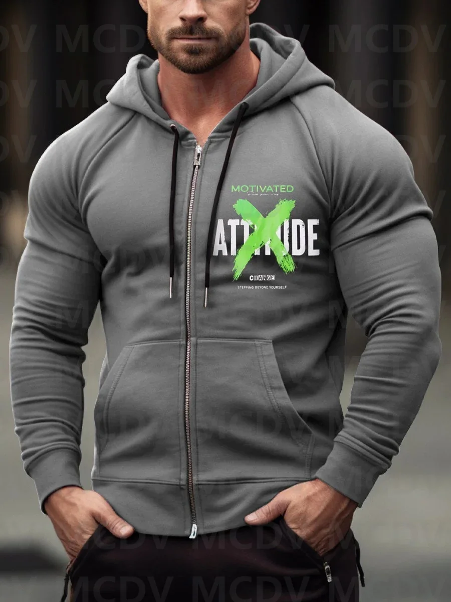 

Men's Attitude Pattern Leaf Zip-Up Hoodie Sweatshirt 3D Printed Zipper hoodies
