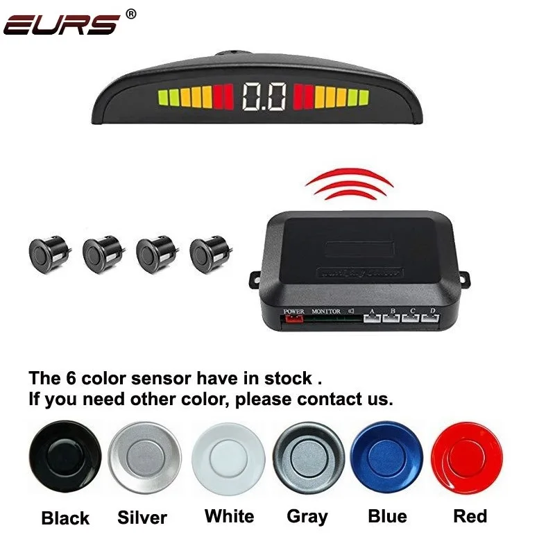 

EURS 4 Sensors Car LED Parking Sensor Reverse Backup Car Parking Radar Monitor Detector System Sound Alert Indicator System 22MM