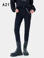 a21 womens clothes high waist vintage casual trousers 2022 autumn new korean style black elastic comfortable slim pencil pants