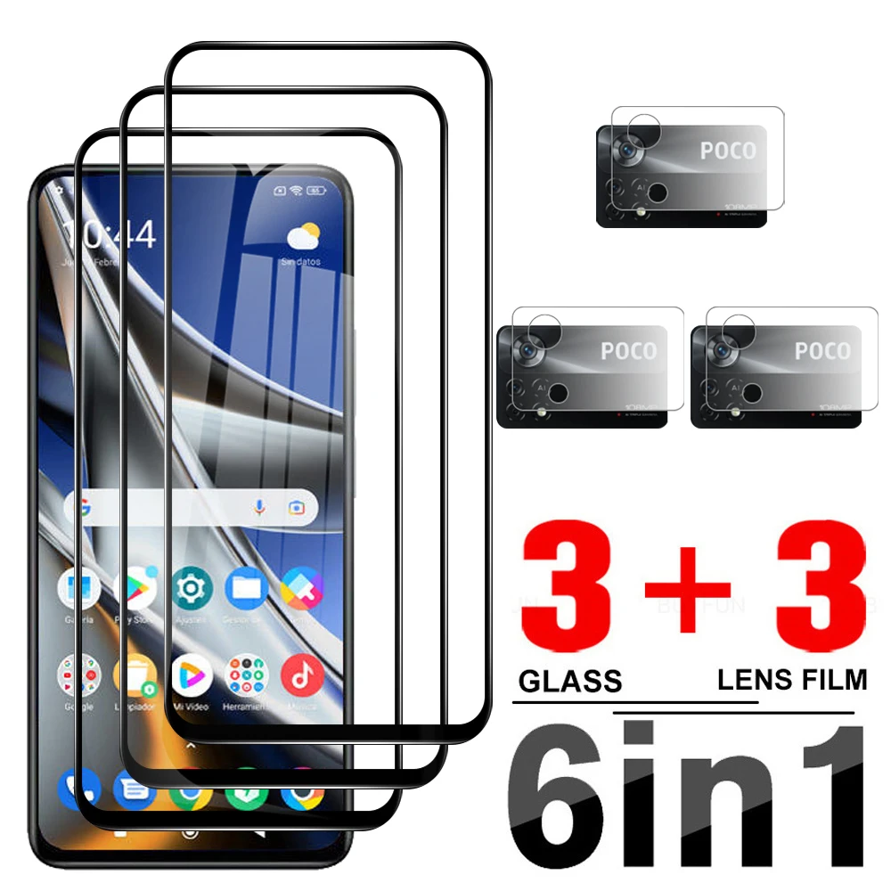 

6in1 Full Cover Tempered Glass For Xiaomi Poco X4 Pro 5G Screen Protector For Poco X3 M3 Pro F3 Camera Lens Protective Film