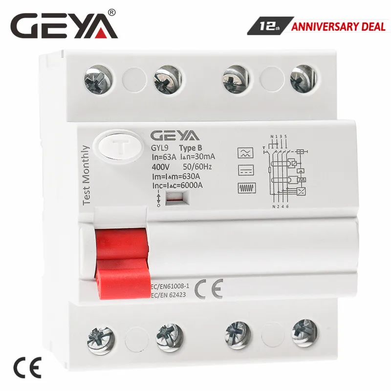 

Free Shipping GEYA Din Rail Earth Leakage Current Breaker DC RCCB RCD 4P 63A 30mA Type B 10KA