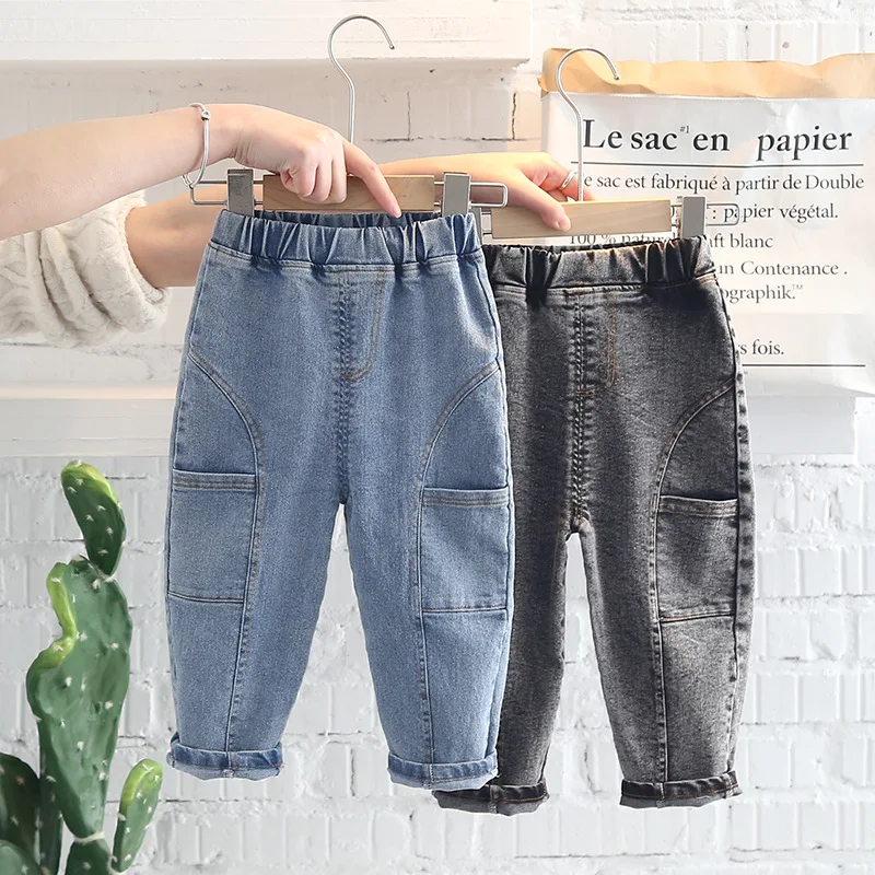 

OLEKID 2022 New Spring Autumn Children Boys Jeans Washed Denim Pants For Boy Elastic band Kids Trousers Baby Boy Clothes