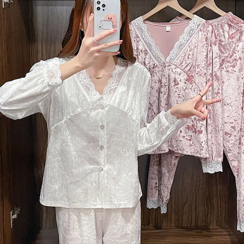 2022 Spring New Fashion Comfortable Casual Pajamas Women Suits Long-sleeved Thin Sexy Light Luxury Suits Fashion ClothesBoutique