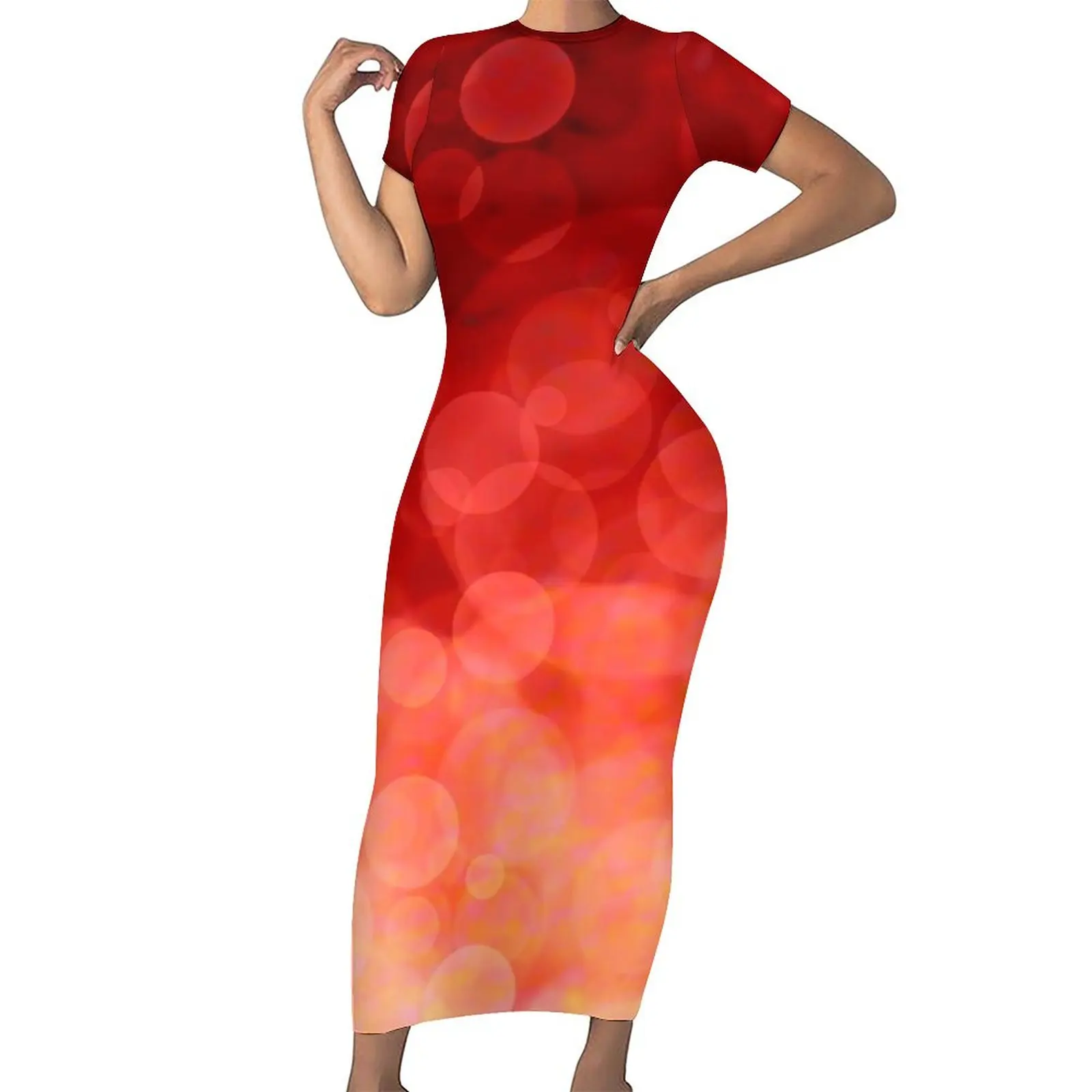 

Sunset Spots Dress Short Sleeve Abstract Dots Print Sexy Maxi Dresses Summer Street Style Custom Bodycon Dress Big Size