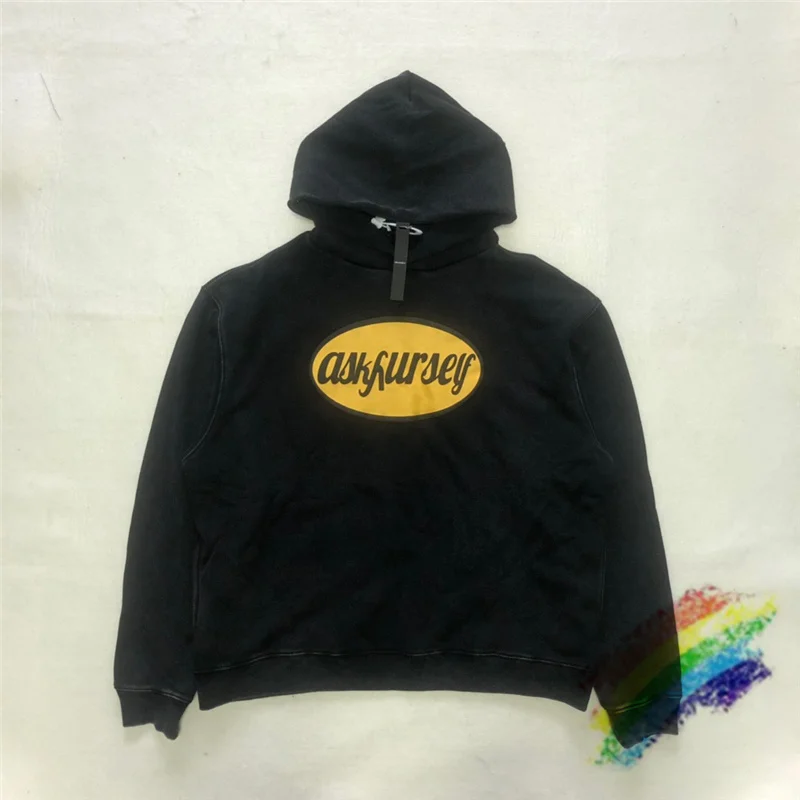 

Yellow Embroidered Oval ASKYURSELF Hoodie Men Women 1:1 High-Quality Nice Washed ASKYURSELF Pullovers Sweatshirts