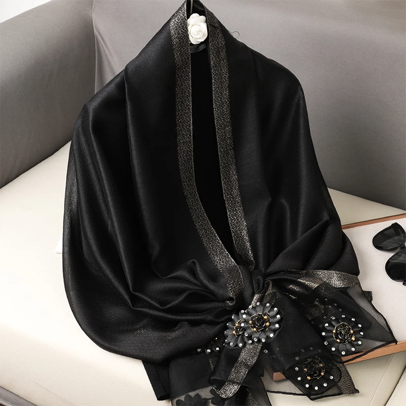 

Lady Silk Cut Scarf Fashion Luxury Cut Flowers Solid Soft Big Shawl Women Scarves Headscarf Long Sunscreen Bandana 70X190CM