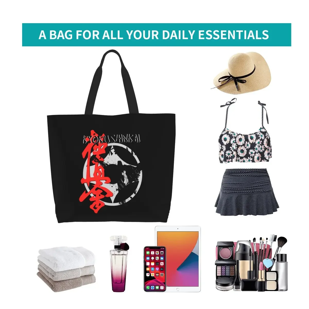 Сумки для покупок Kyokushi продуктов Холщовый тоут на ремне с милым принтом