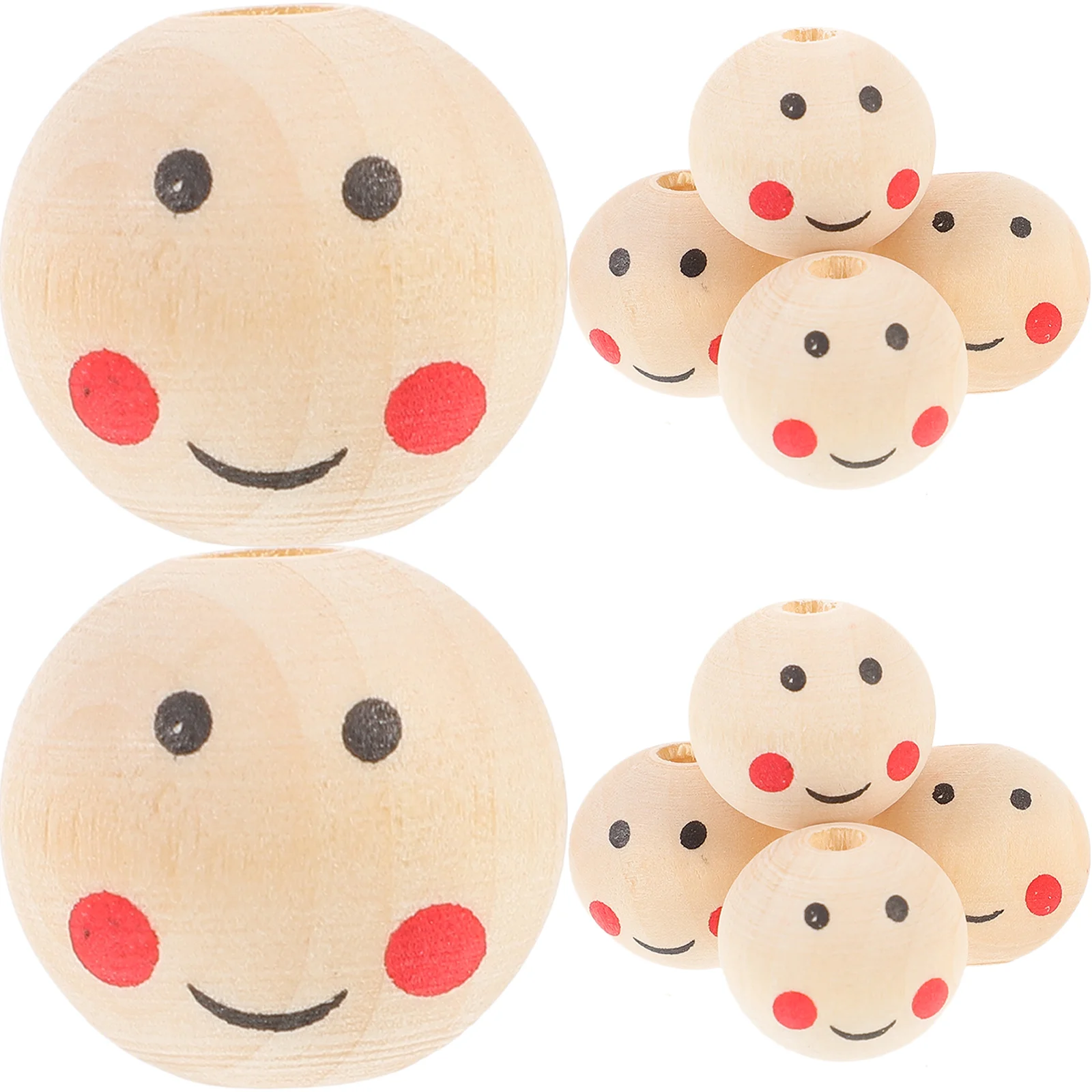 

50 Pcs Wooden Beads Crafts Holes Color Small Unfinished Child Kids With face