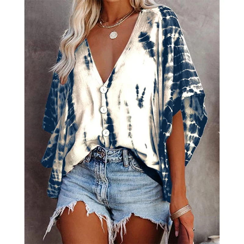 Повседневная Блузка с принтом рубашка оверсайз на пуговицах женские топы в стиле