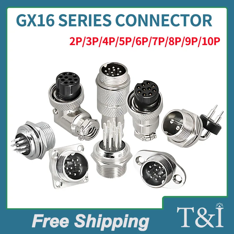 

GX16 Waterproof Circular Wire Connectors: Male Female Socket Flange Square Block Plug for 2 3 4 5 6 7 8 910 Pin,5A 125V Capacity