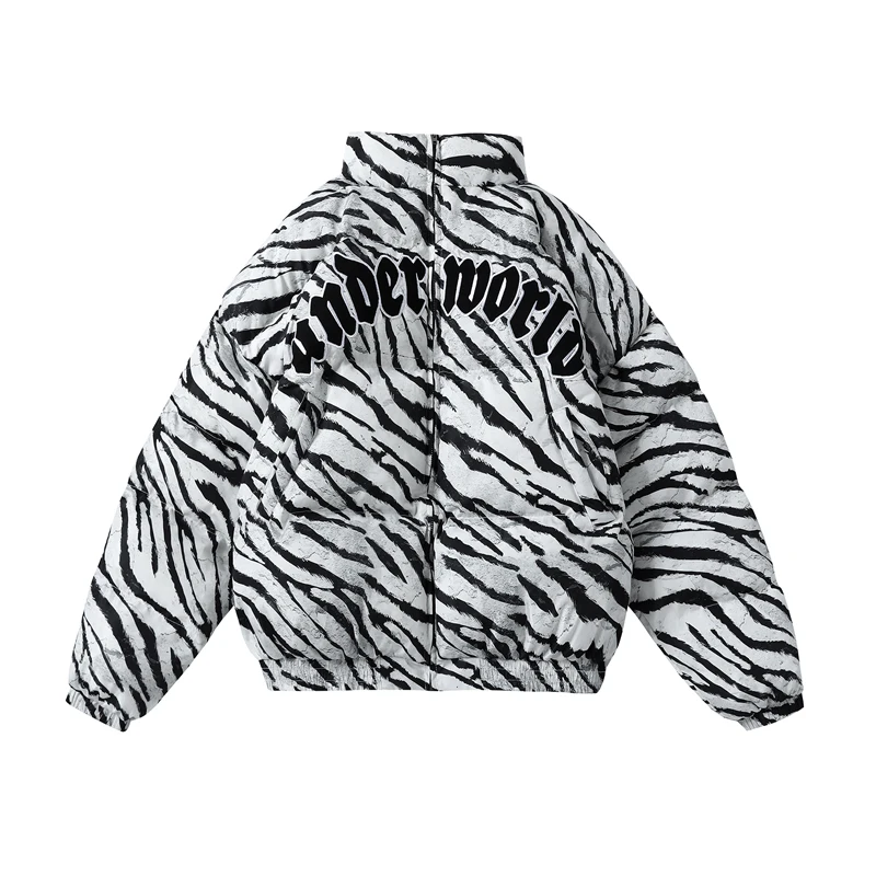 

Harajuku Down Jakcets Men Thicken Zebra Print Embroidery Parkas Winter Fashion Korean Casual Windbreaker Oversized Couple Coat