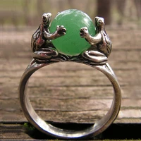 vintage two frogs ring with aventurine august birthstone gift animals ring for women men green aventurine froggy ring r00284