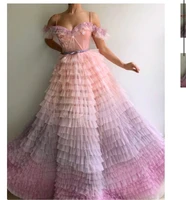 verngo colorful pink tulle layered skirt evening dresses spaghetti straps sweetheart bones flowers tiered exquisite prom dress