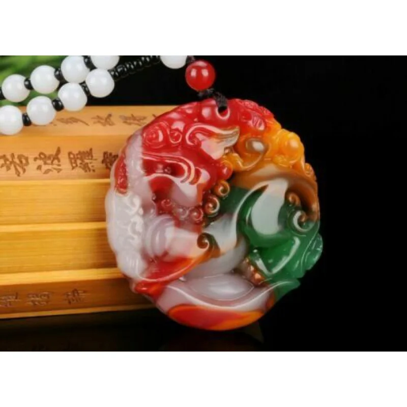 

China hand carved jade Gobi Natural Jade fengshui Safety Pendant Nelace