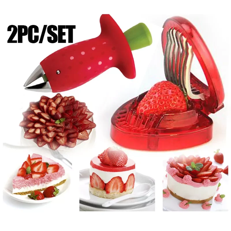 

2022New Kitchen Fruit Gadget Tools 2pc/ set Strawberry Slicer Cutter Strawberry Corer Strawberry Huller Leaf Stem Remover